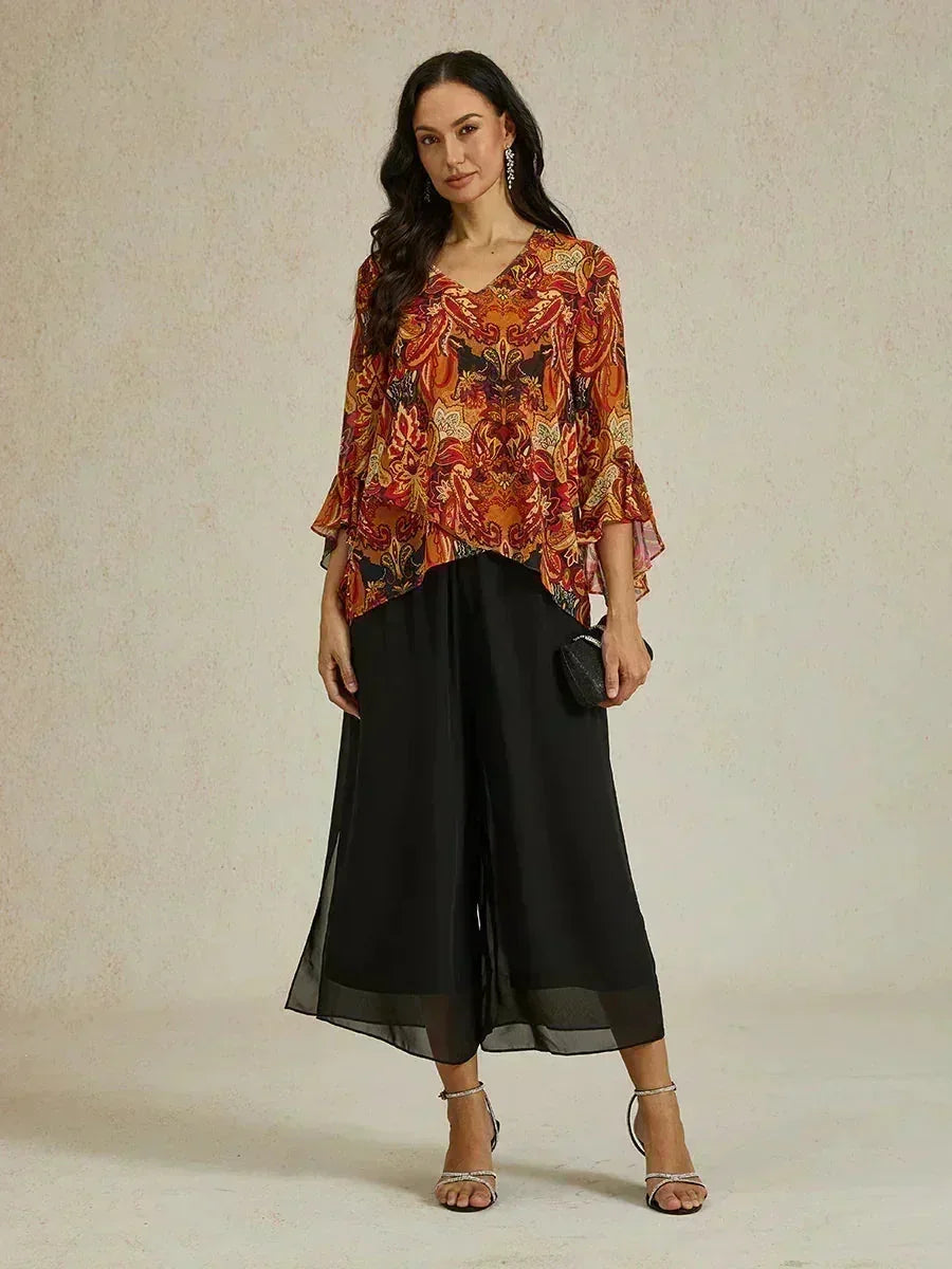 Straight Short Pants with Chiffon Layer