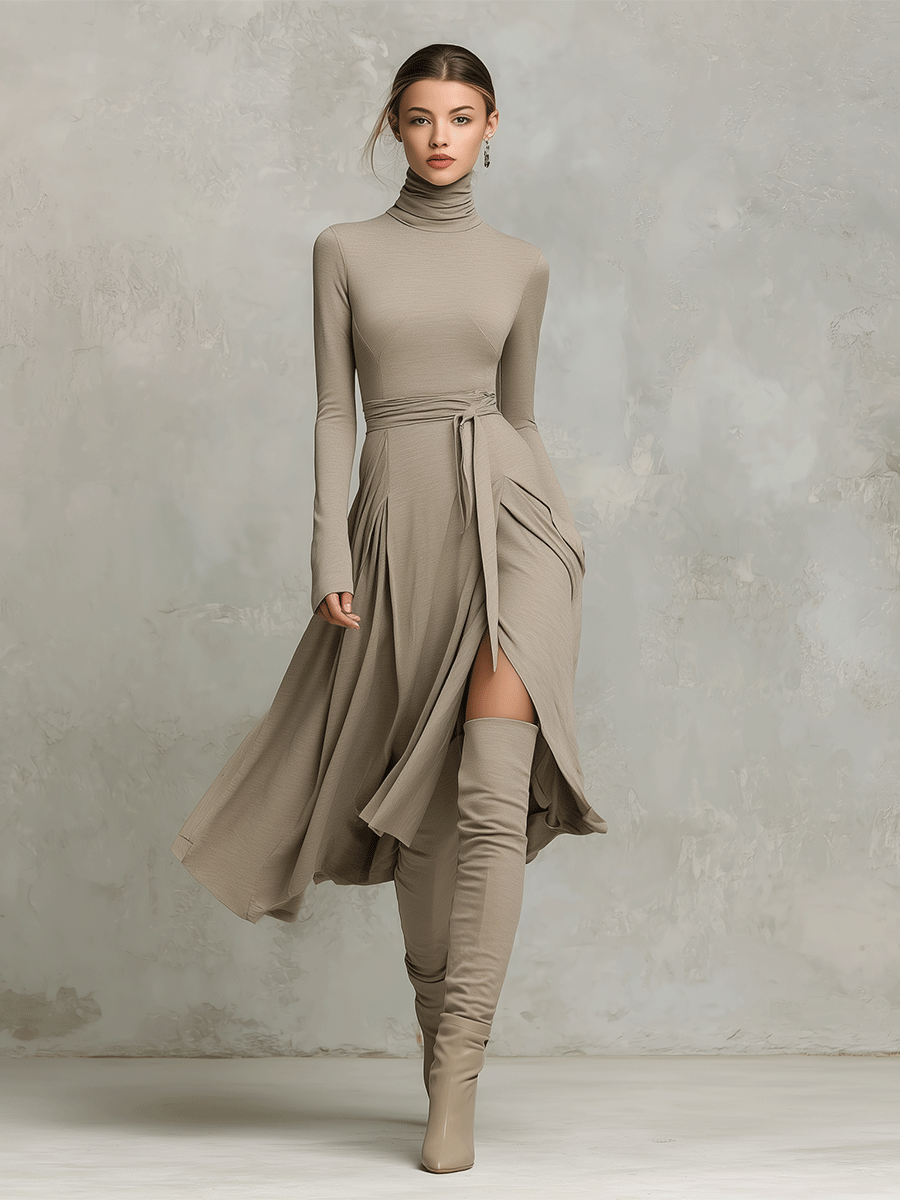 Knitted Midi Dress for Women with Long Flattering Sleeves MDA2446G6I