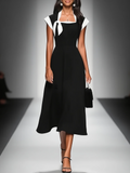 Midi Dress for Women with Square Neckline, Cap Shoulder Sleeves, Varied Colors MDA2447F4Y