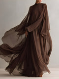 Rich Brown Chiffon Dresses for Women with a Flowing Maxi Silhouette and Scarf-like Design, Modern Elegant-Glitzy Style MDA1967L4I