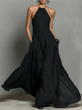 Women's Maxi Dress in Minimalist Style with Sleeveless Design in Linen Blend MDZ2210A0Y