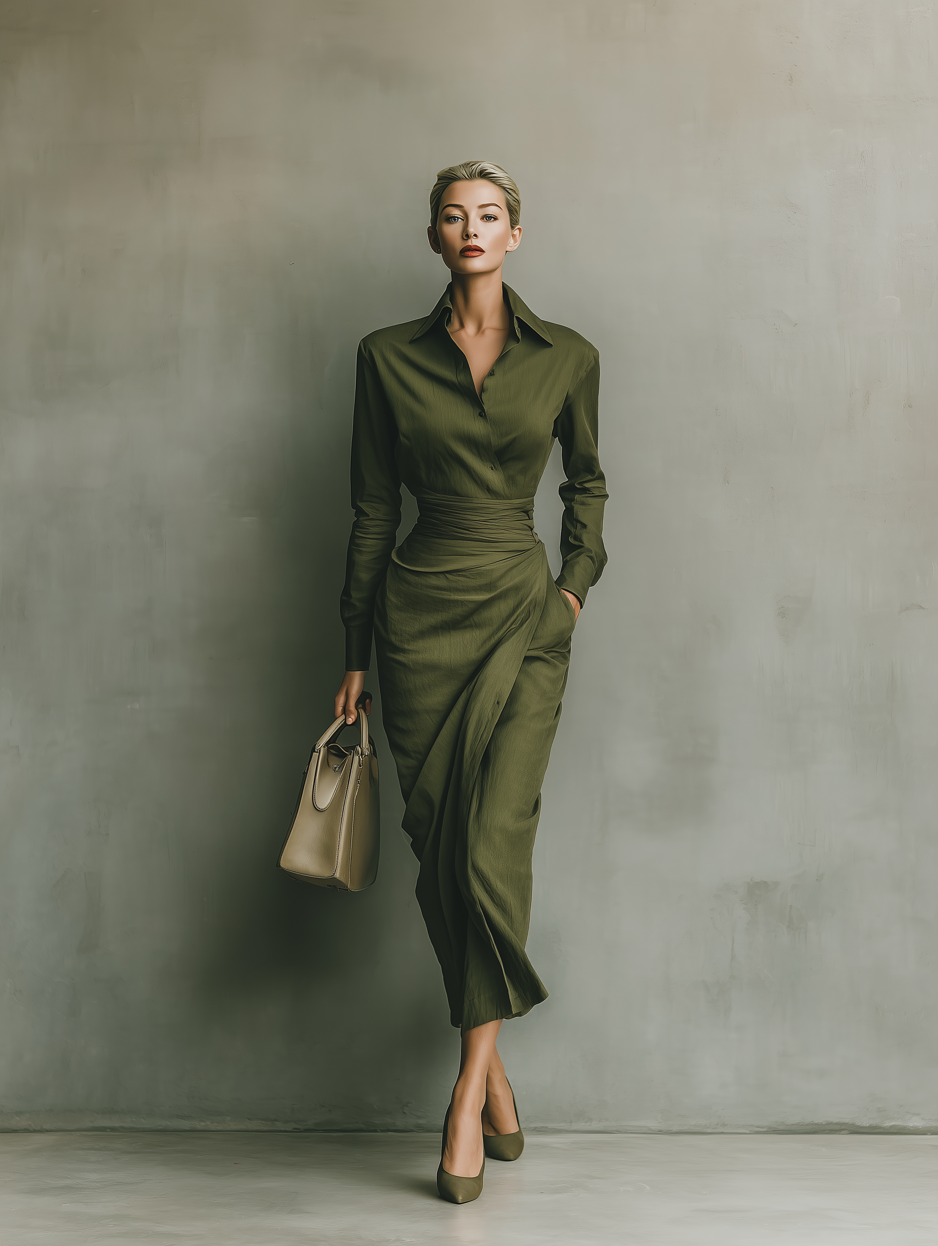 Women's Maxi Dresses in Military Green Cotton Blend MDA2281I8T