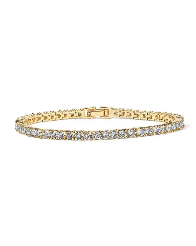 Gold Tennis Bracelet with Shiny Crystals