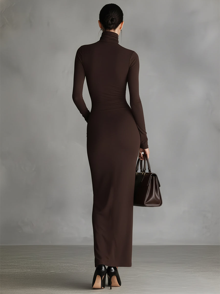Bodycon Skirt Dress with High Collar for Women in Brown MDA1311K1I