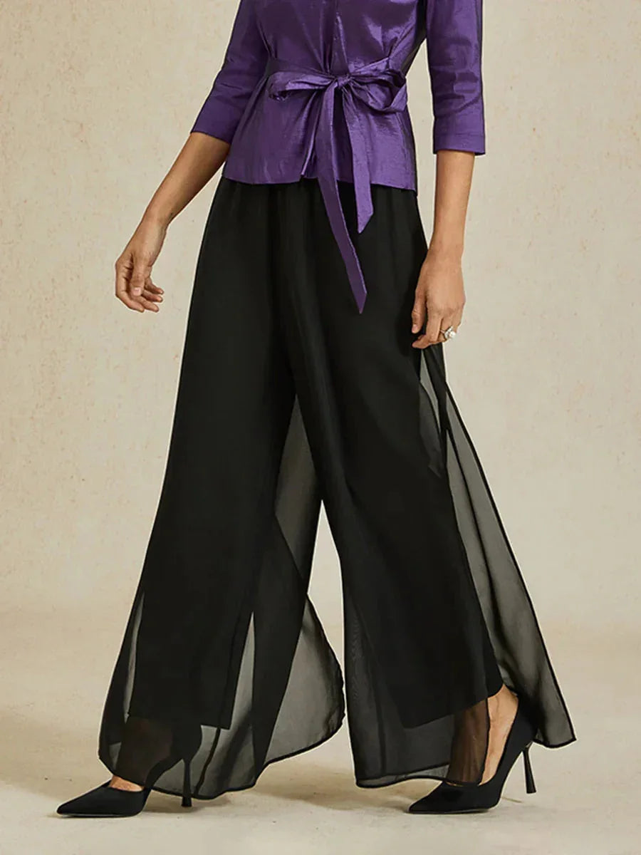 Straight Pants with Chiffon Layer