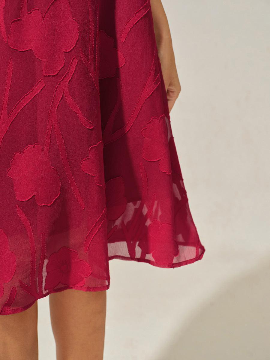A-Line Chiffon Dress with Flowers, Knee Length