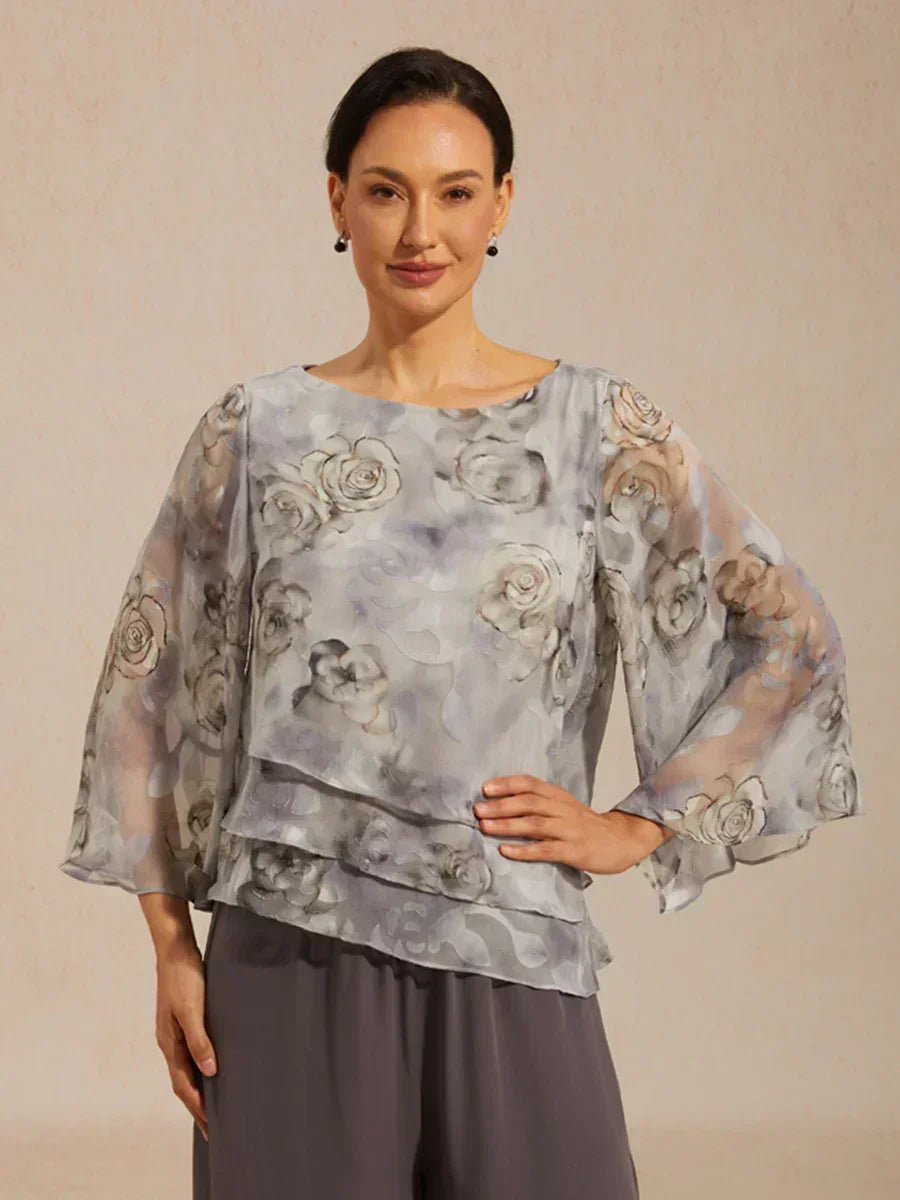 Layered Chiffon Shirt with Lace and Floral Print