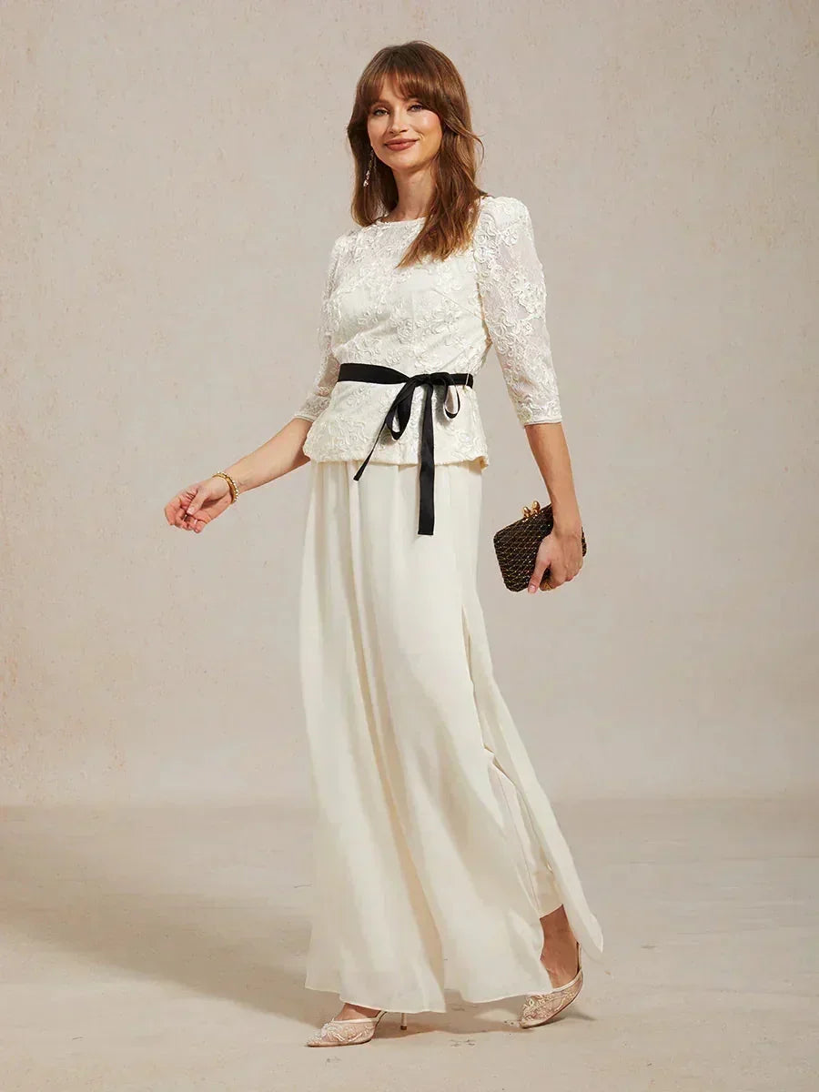 Straight Cut Trousers with Chiffon Layer
