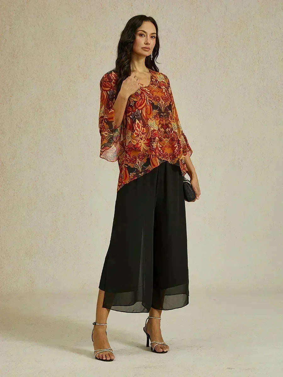 Straight Short Pants with Chiffon Layer