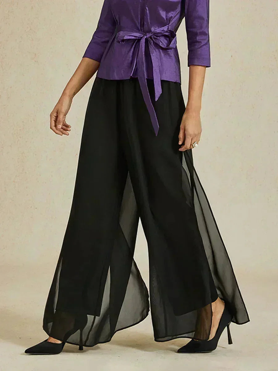 Straight Pants with Chiffon Layer