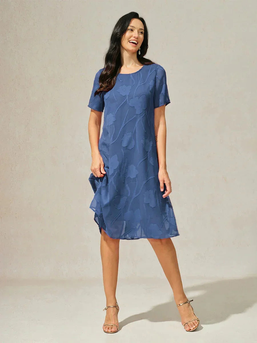 A-Line Chiffon Dress with Flowers, Knee Length