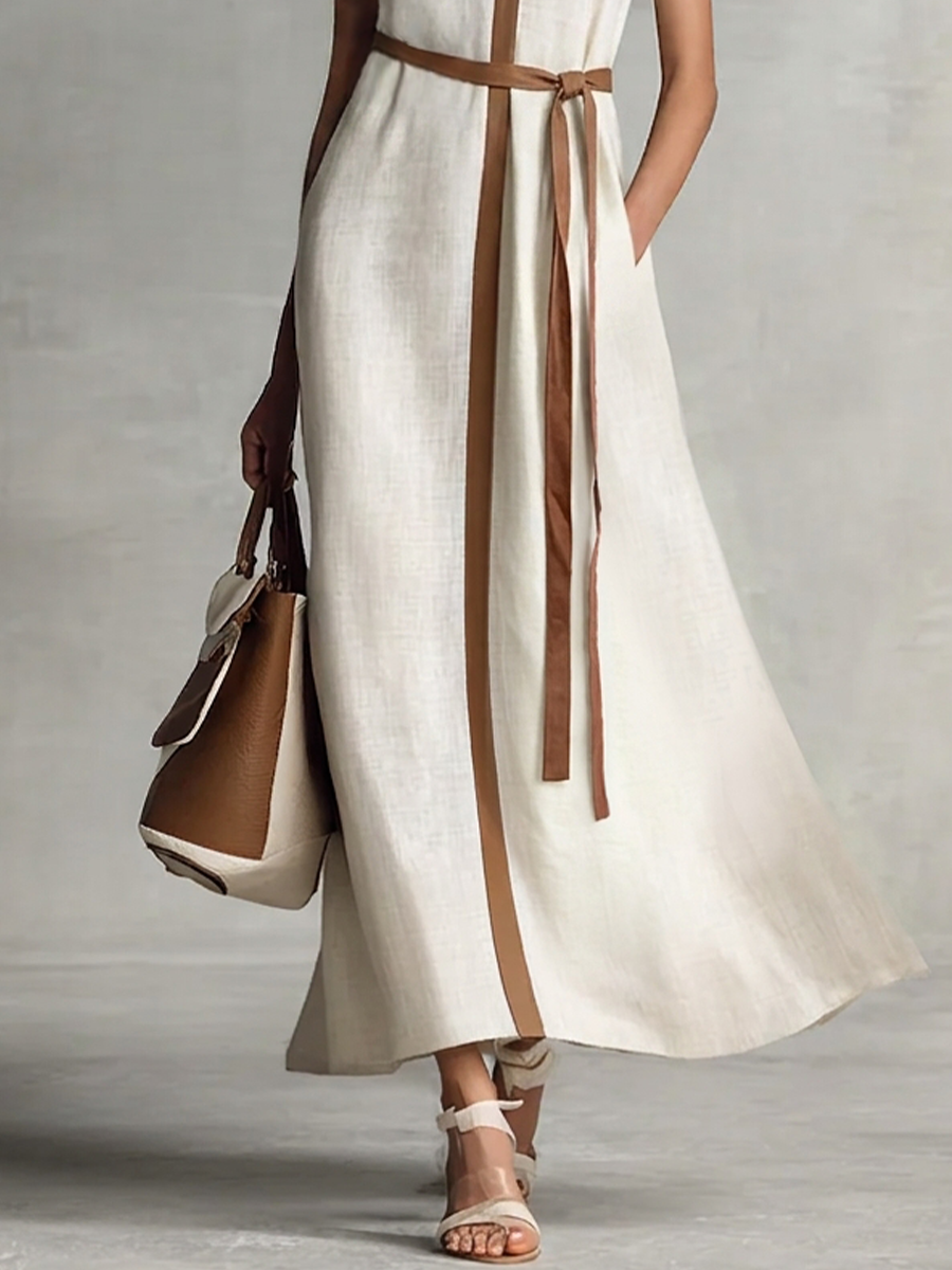 Maxi Dresses for Women with V-Neck, Sleeveless, and Waist Strap MDZ1153B7BA