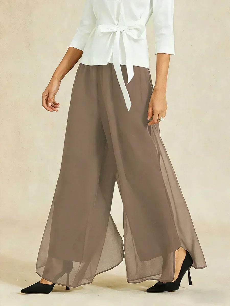 Straight Pants with Chiffon Layer