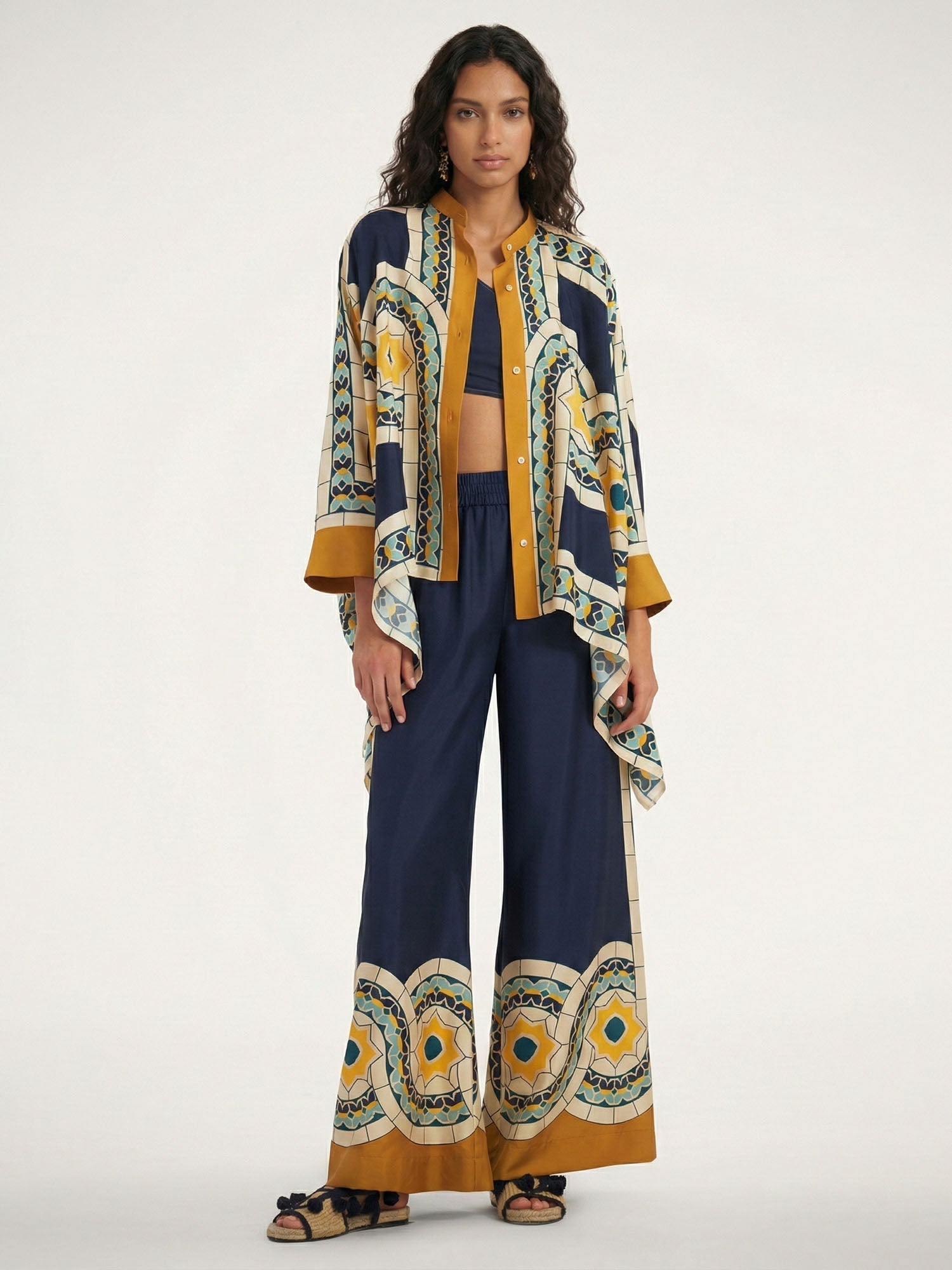 Large Button-Up Shirt with Geometric Print