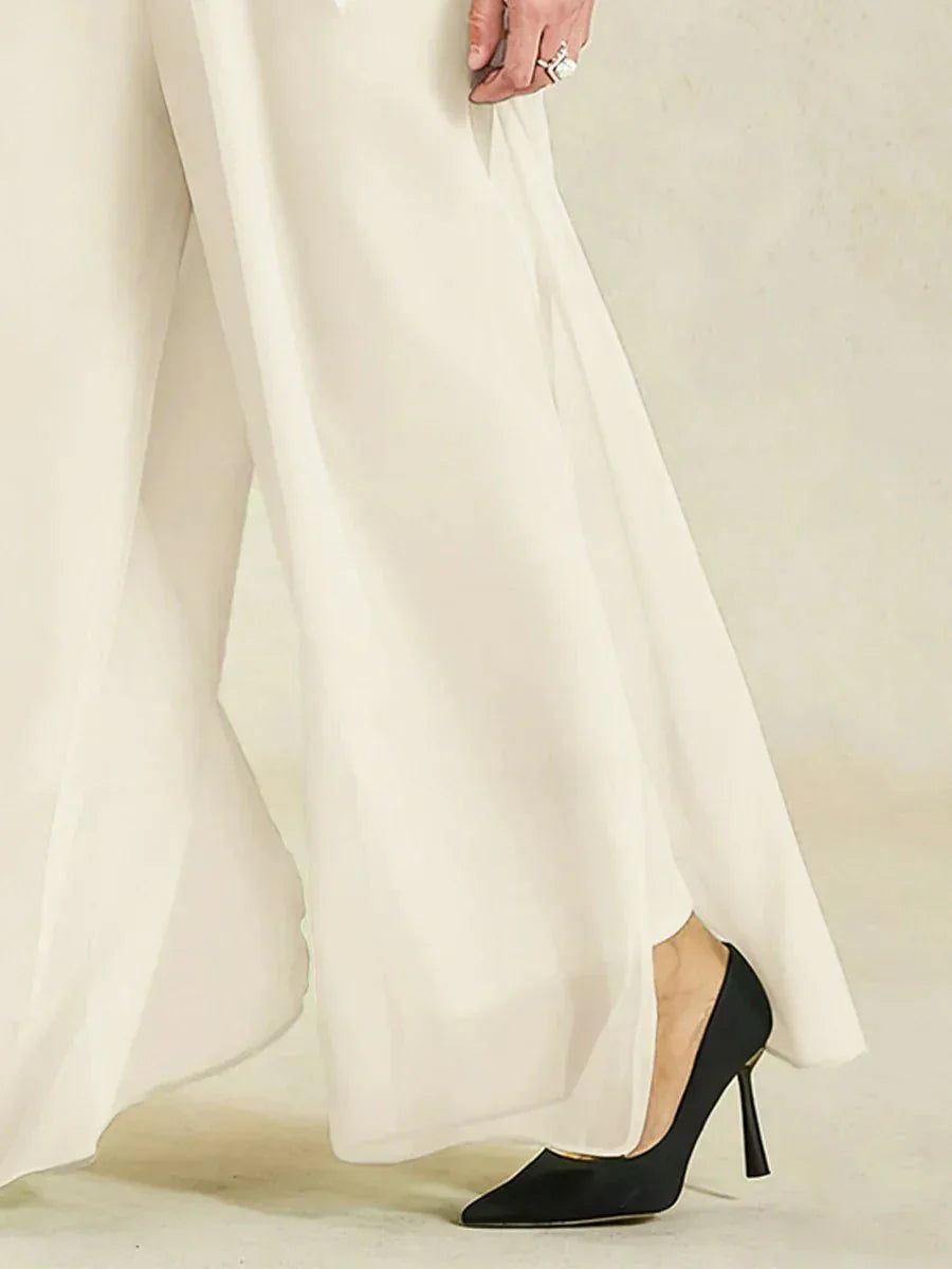 Straight Pants with Chiffon Layer
