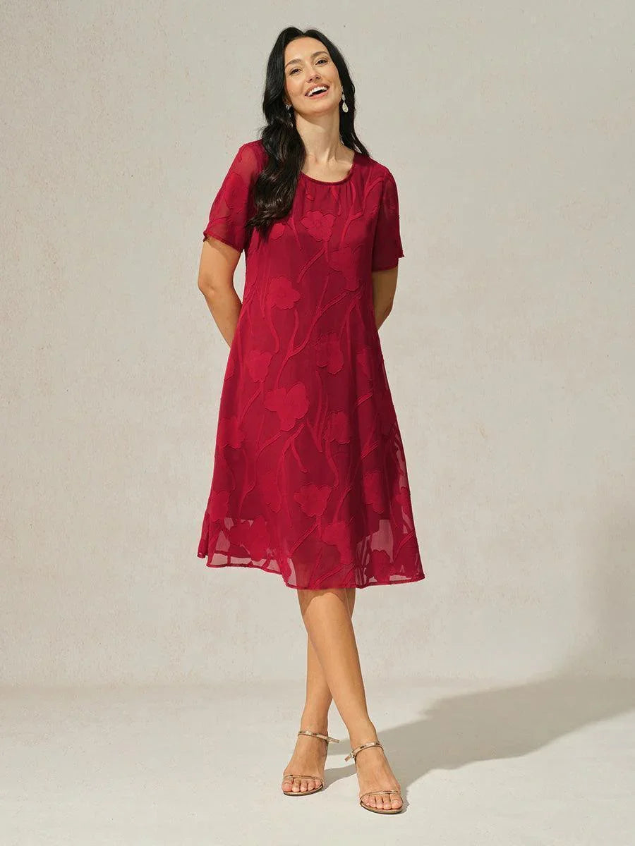 A-Line Chiffon Dress with Flowers, Knee Length