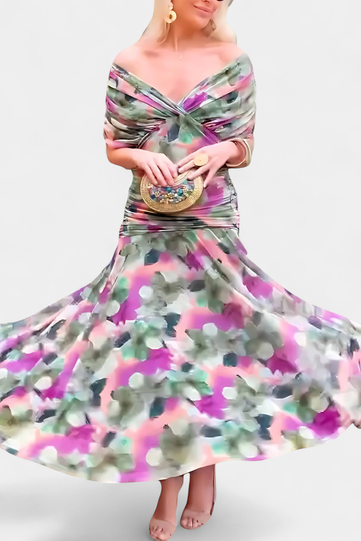 Florendra | Long Floral Dress with V-Neck