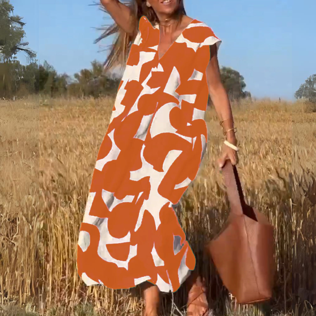 ELENA | Printed Dress with V-Neck