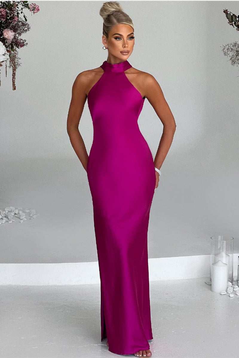 ZAYNEF | Elegant Satin Maxi Dress with Hold Neckline