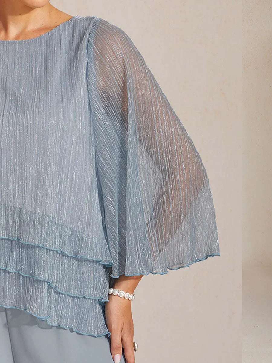 Asymmetrical Layered Metallic Silk Blouse