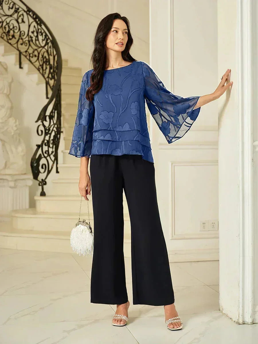 Layered chiffon blouse with floral pattern