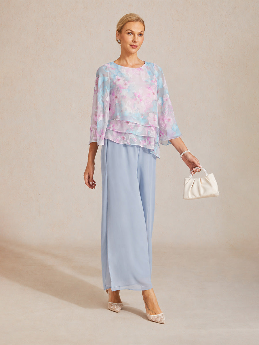 Layered Chiffon Lace Top with Floral Print