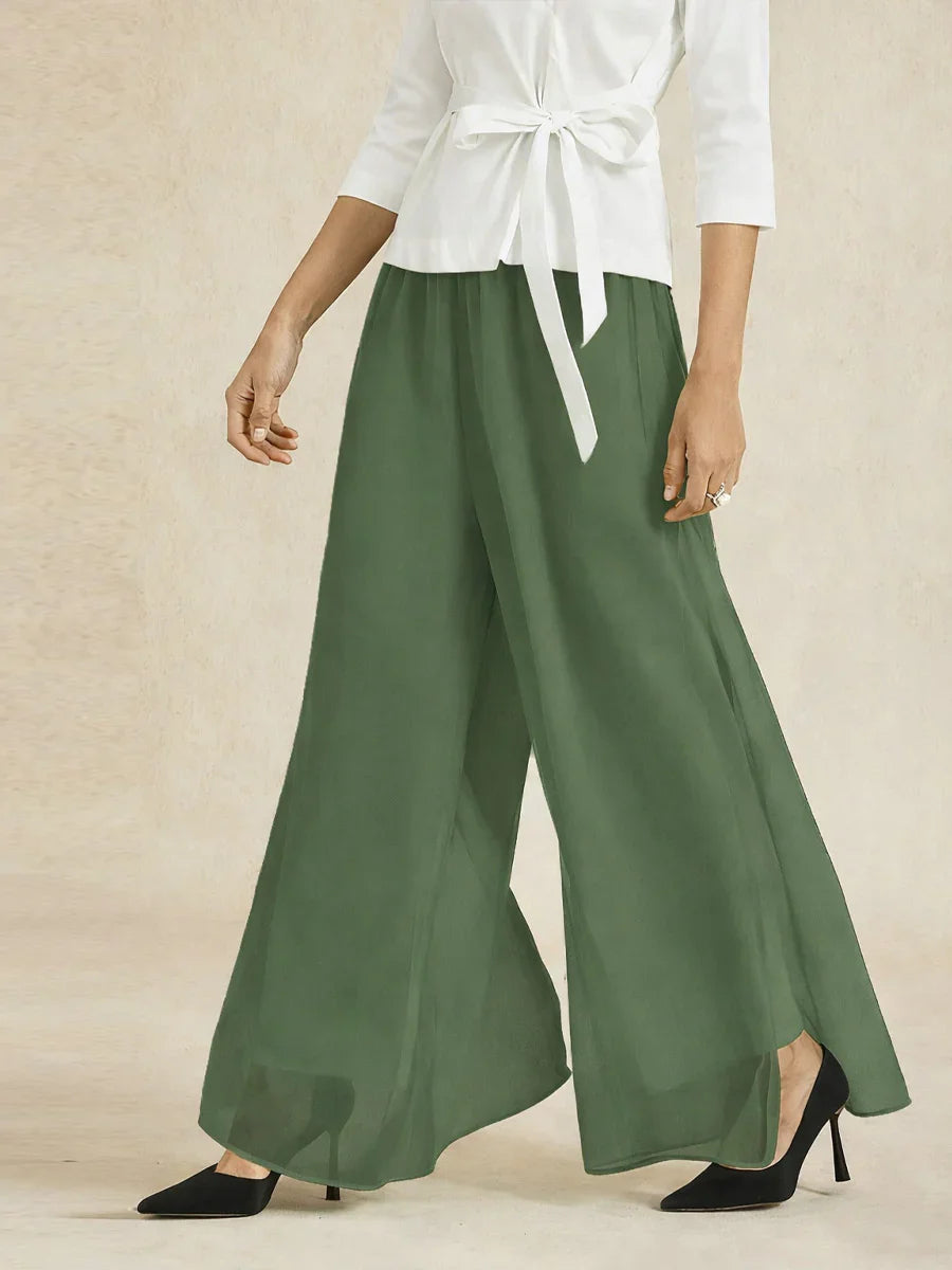Straight Pants with Chiffon Layer