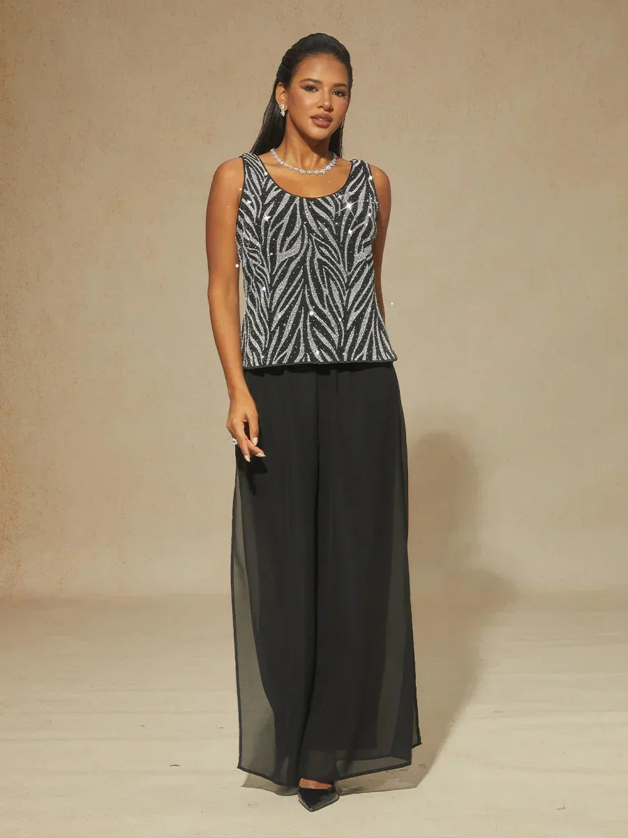 Twinst with Mandarin Collar and Zebra Pattern Adorned with Diamonds