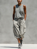 Sleeveless Tank Top and Cargo Jogger Set for Women in Gray MDZ0853E1T