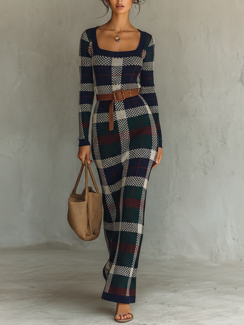 Maxi Dresses with Square Neckline, Loose Skirt, and Knitted Fabric for Women MDA2984J0Y