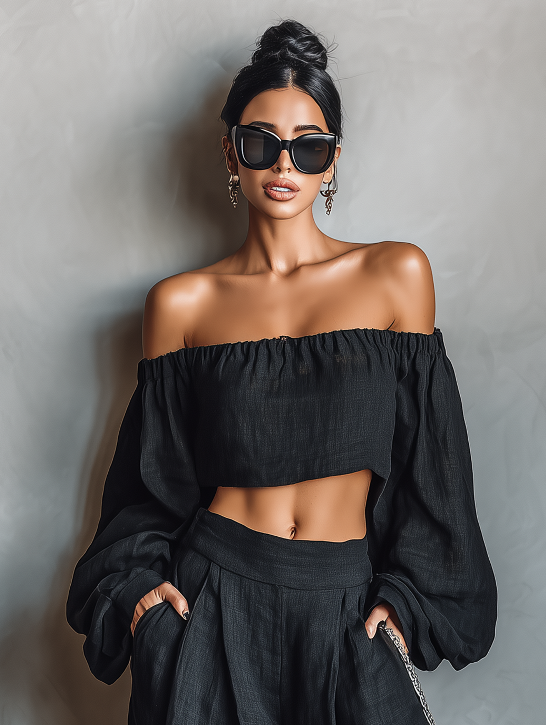 Women's Minimalist Linen-Colored Bodysuit Without Sleeves with Wide Pants MDA1900L7Y