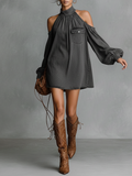 Women's Mini Denim Dress with Exposed Shoulders MDA1791L3Y