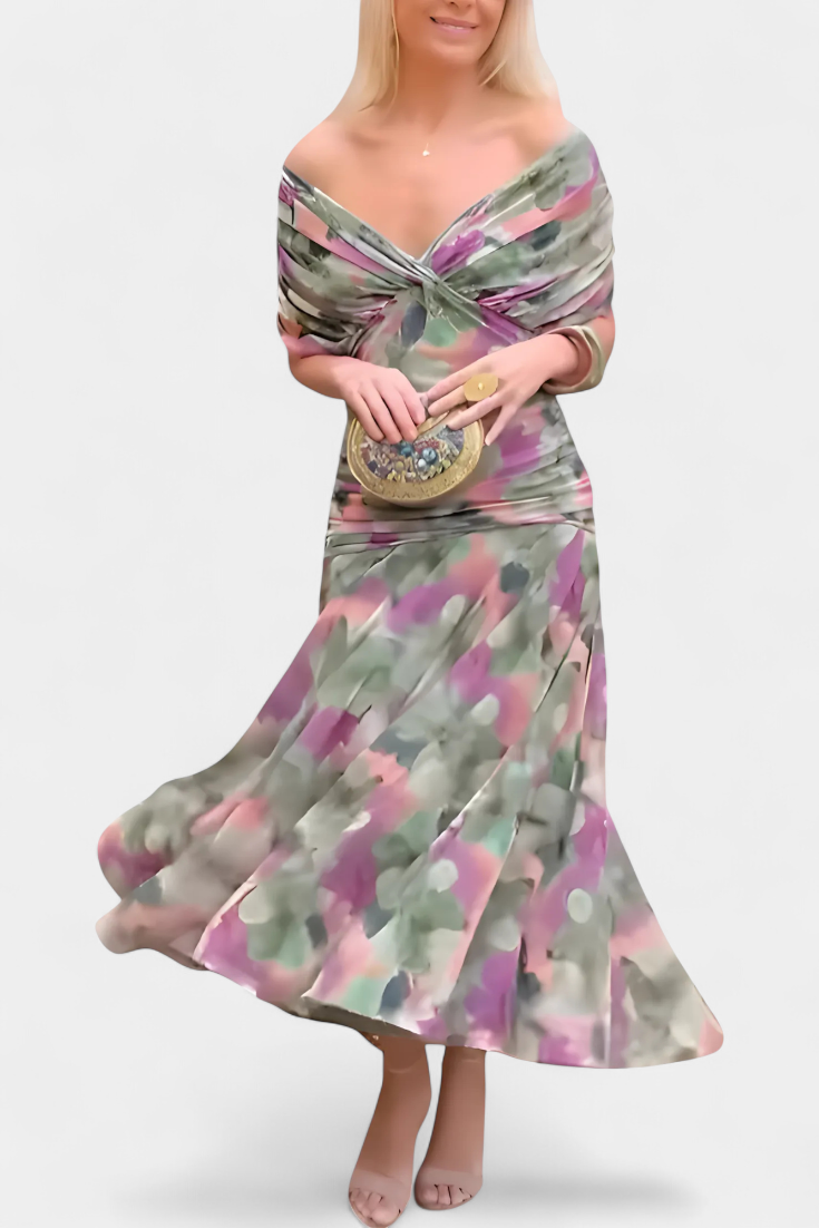 Florendra | Long Floral Dress with V-Neck
