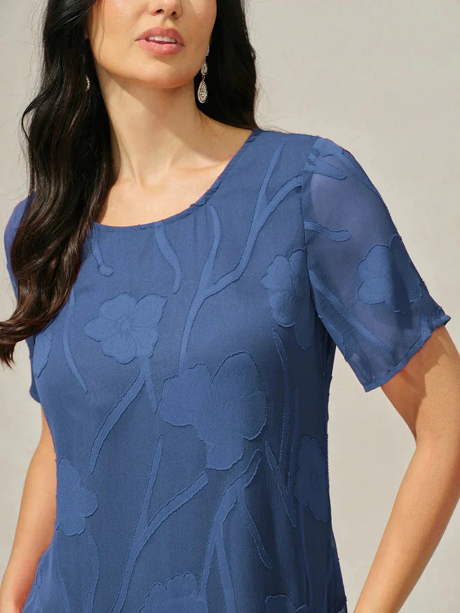 A-Line Chiffon Dress with Flowers, Knee Length
