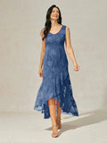 Sleeveless Floral Silk Evening Dresses with Asymmetrical Hem