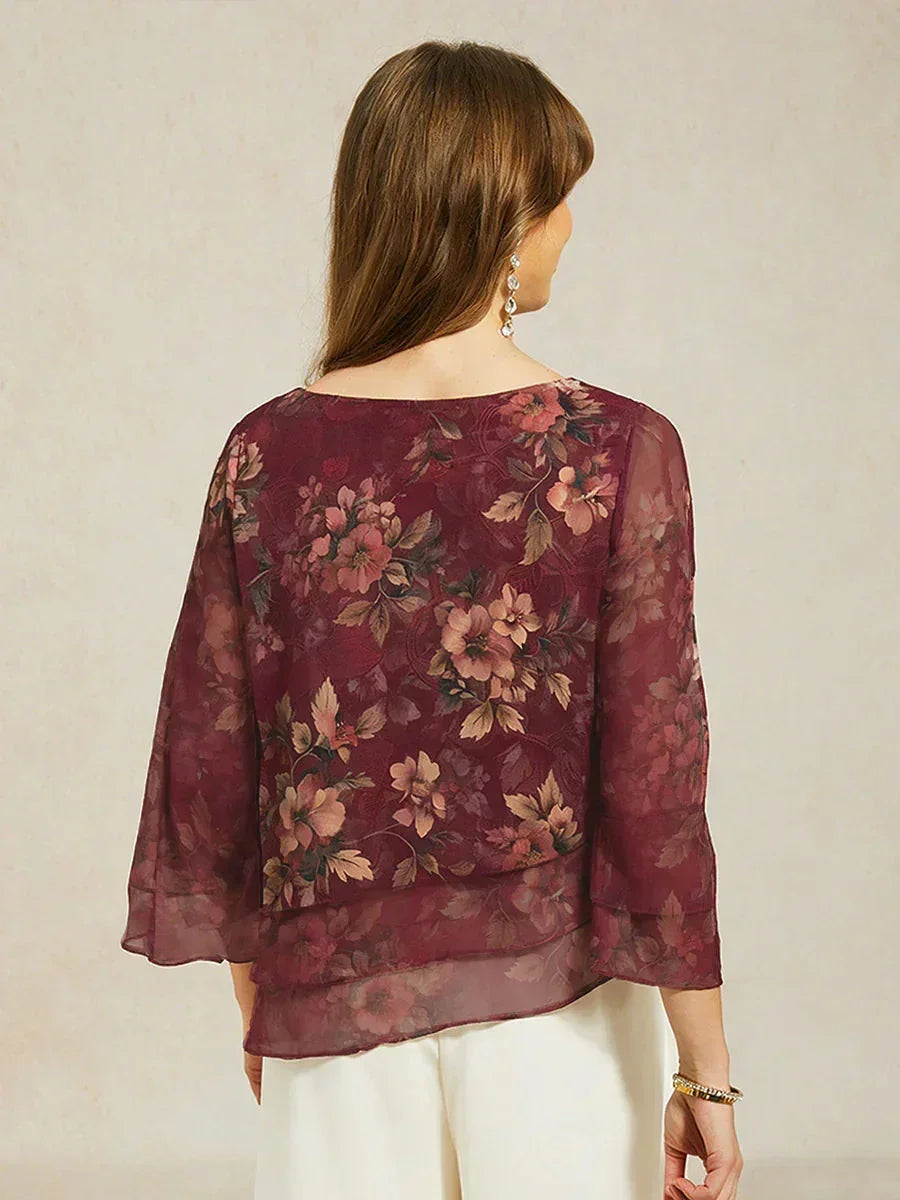 Layered Chiffon Lace Top with Floral Print