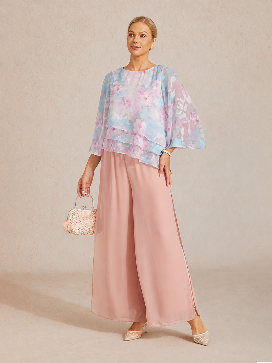 Layered Chiffon Lace Top with Floral Print