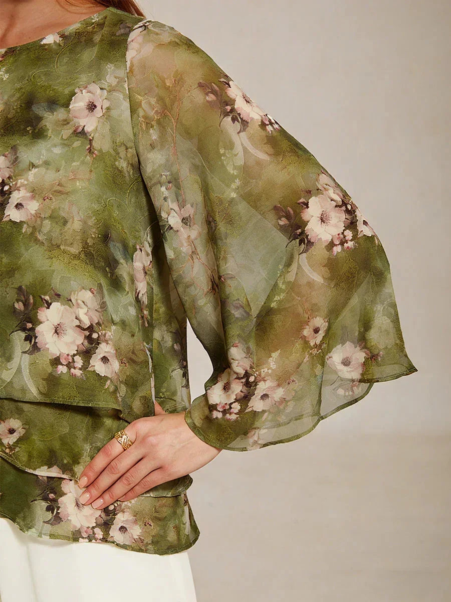 Layered Chiffon Lace Top with Floral Print