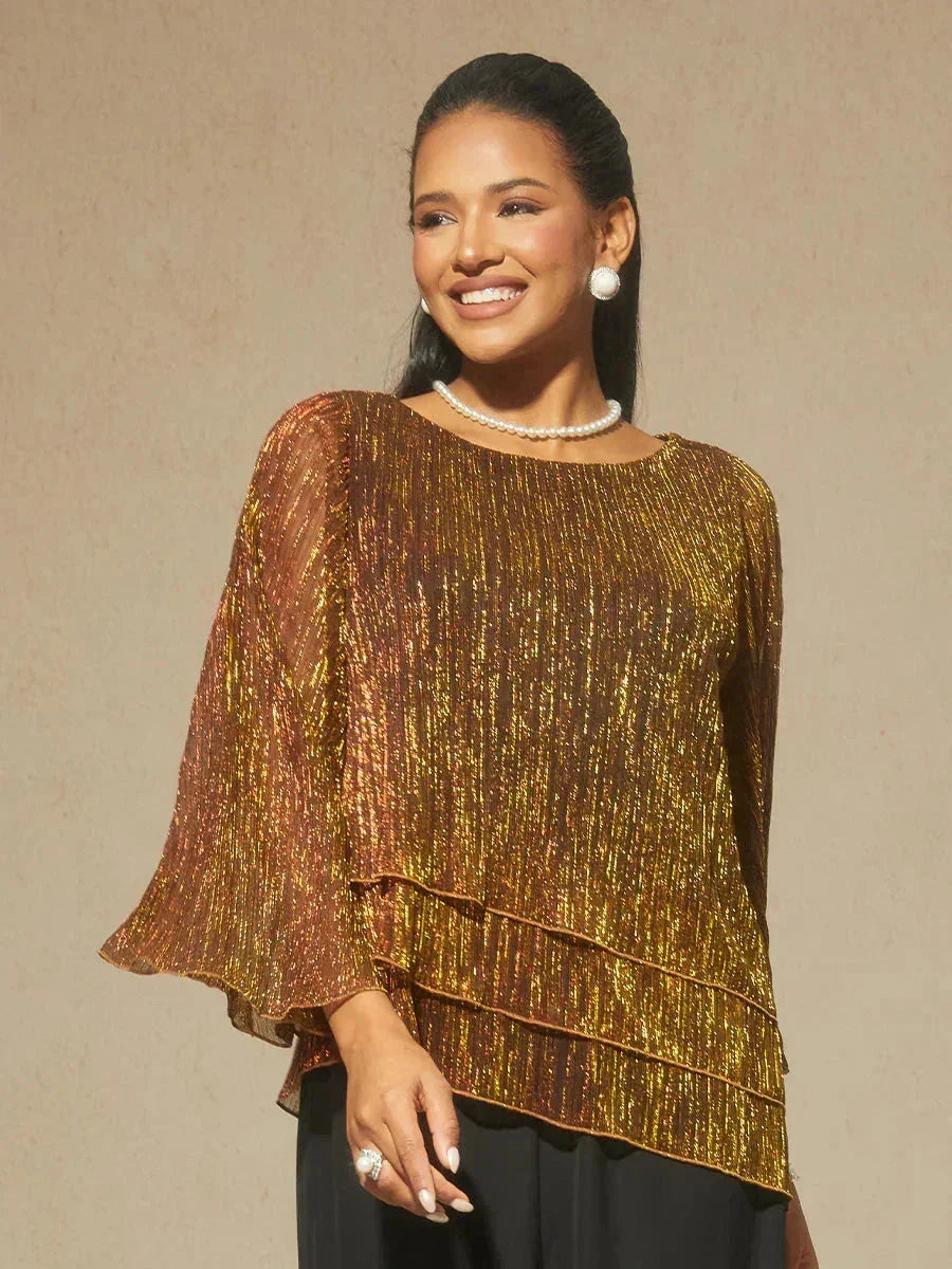 Asymmetrical Layered Metallic Silk Blouse