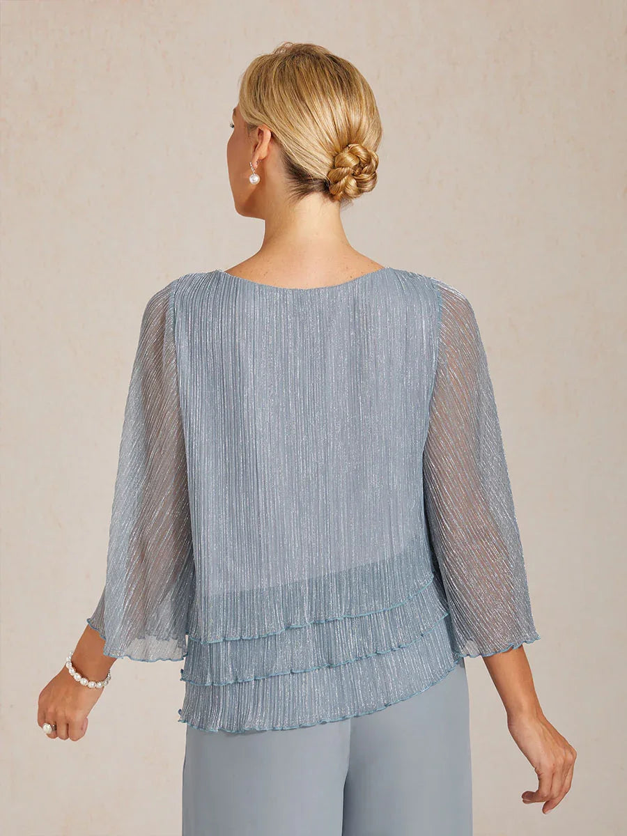 Asymmetrical Layered Metallic Silk Blouse
