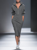 Casual Midi Dresses for Women with Half Zipper MDA0570H1I