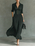 Long Maxi Dresses with Long Sleeves, Ruffled Collar, and Pleats