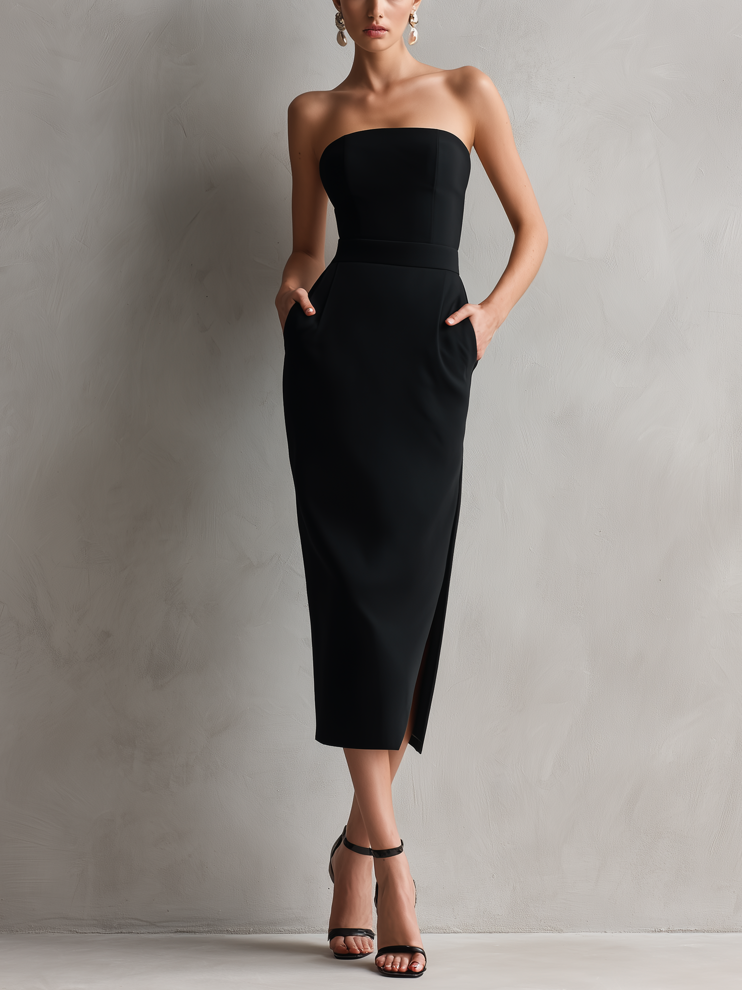 Elegant Black Midi Dresses for Women MDZ0669A6AN
