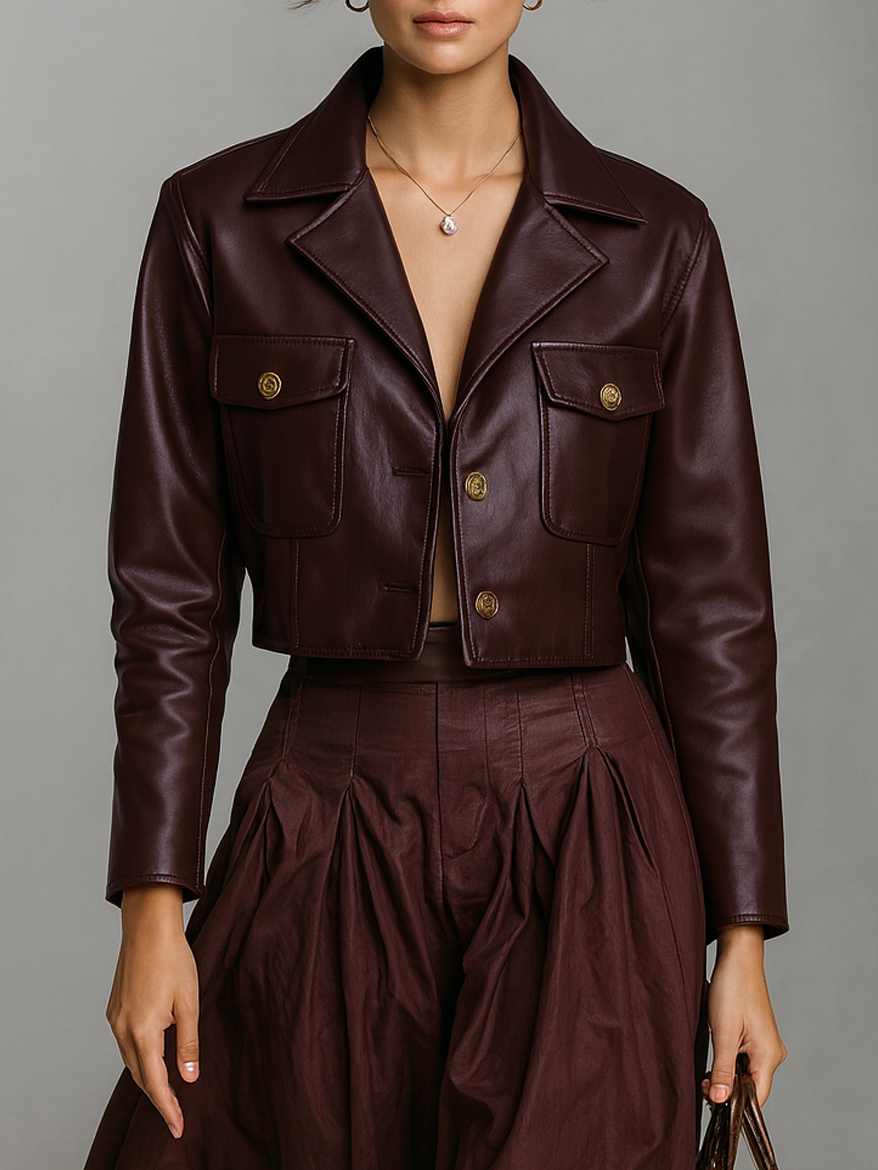 Short Women's Jacket in Minimalist Synthetic Leather MDA1579L7Y