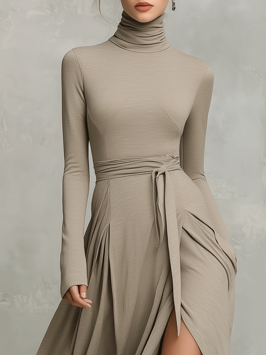 Knitted Midi Dress for Women with Long Flattering Sleeves MDA2446G6I