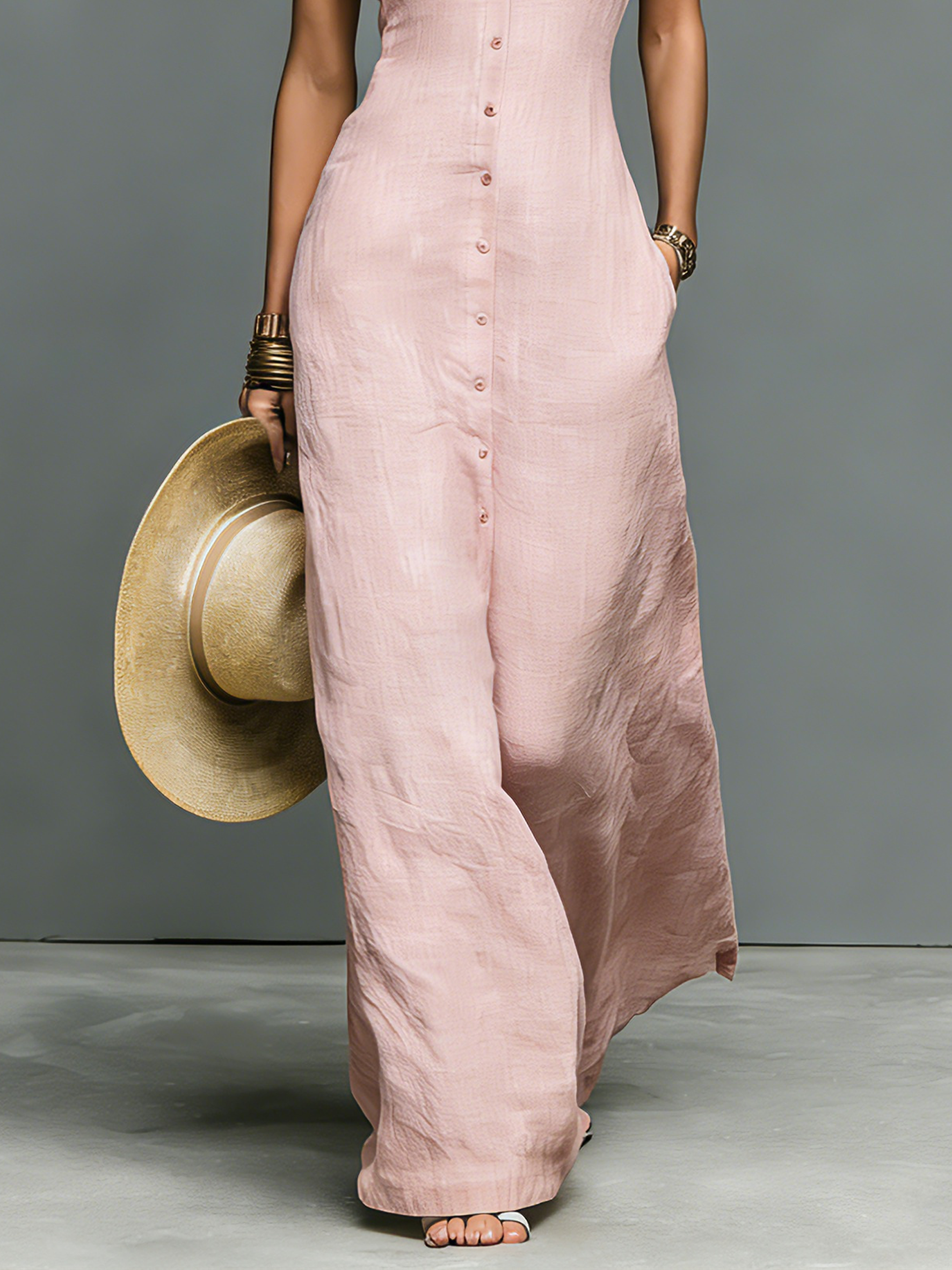 Maxi Dresses for Women in Minimalist Style with Stand Collar and One Closure MDZ1049C1Y