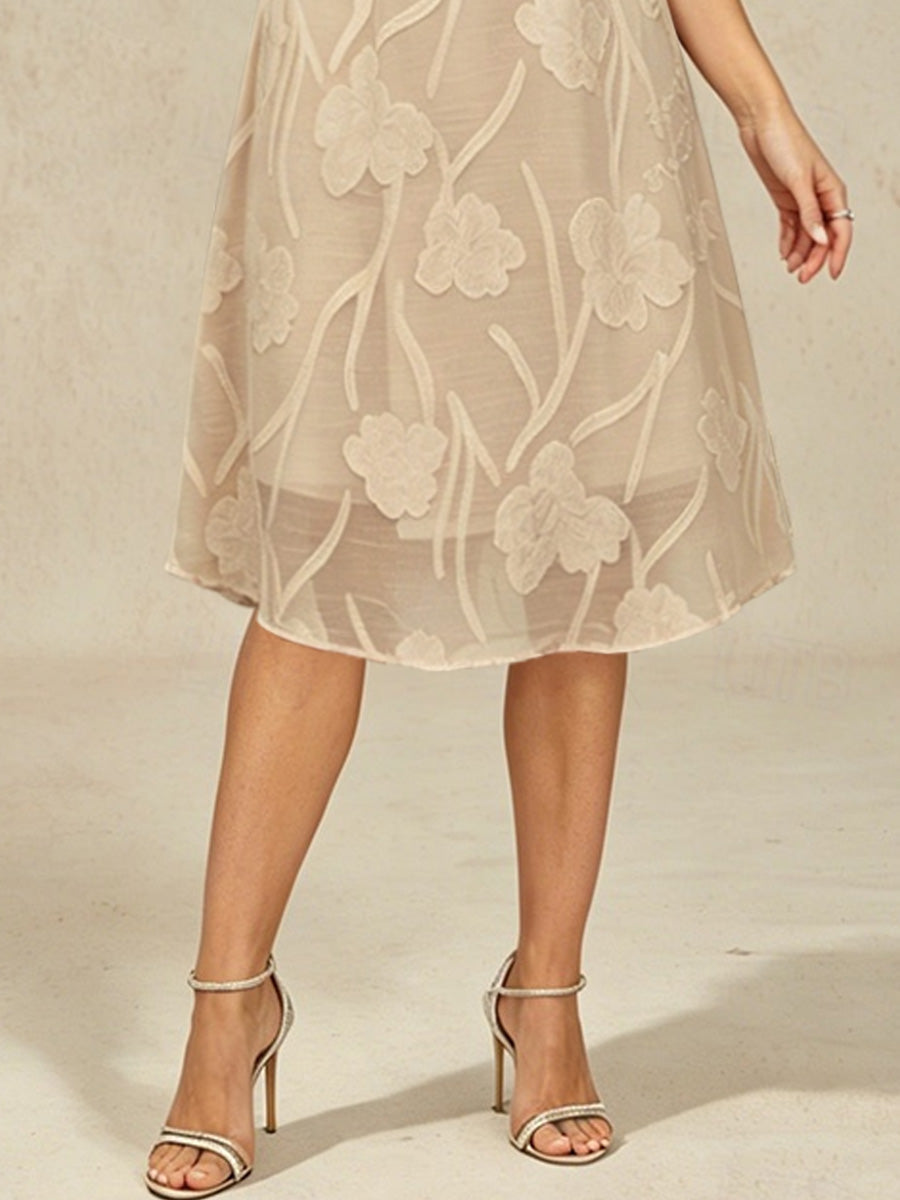 A-Line Chiffon Dress with Flowers, Knee Length