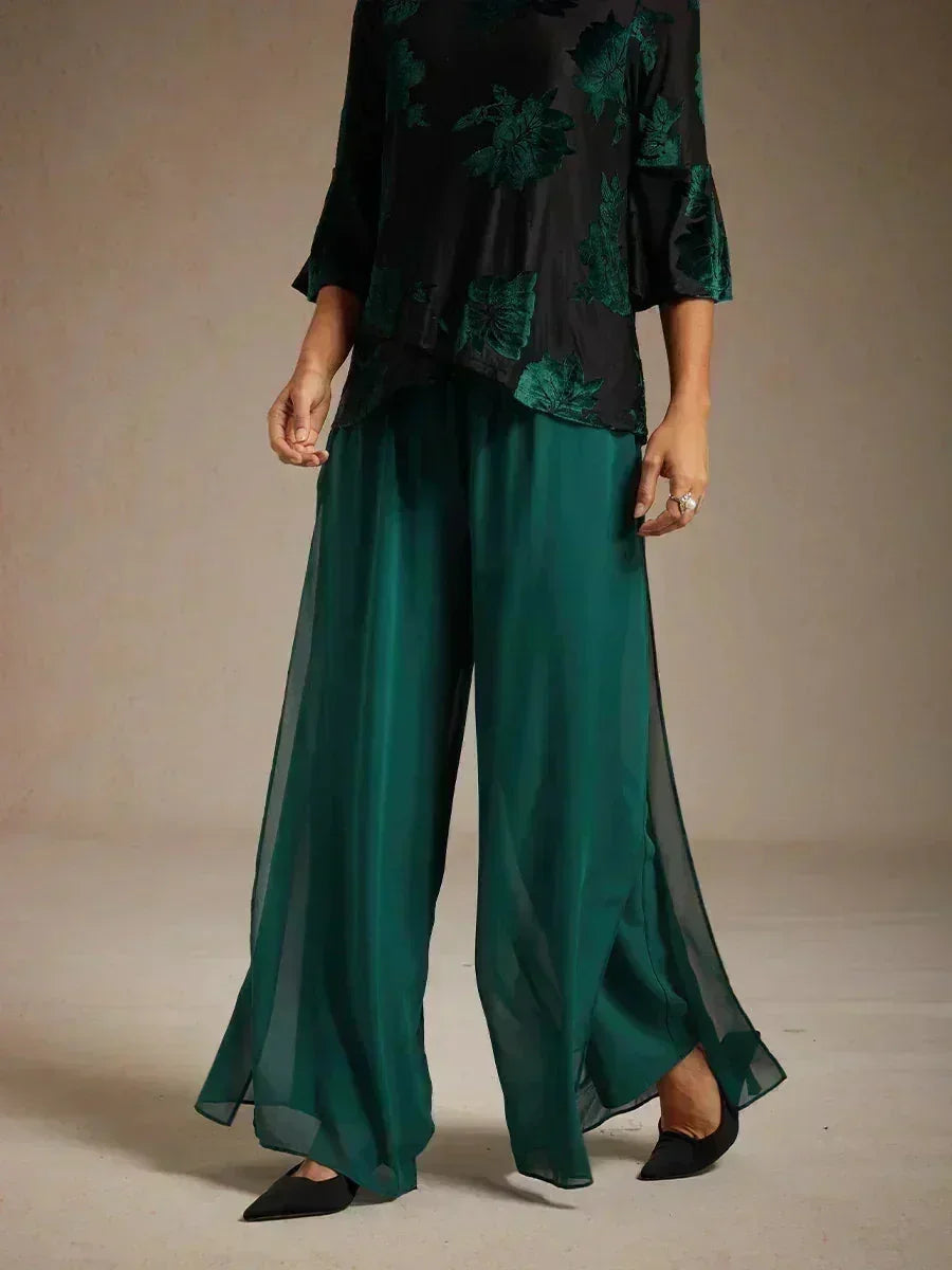 Straight Pants with Chiffon Layer