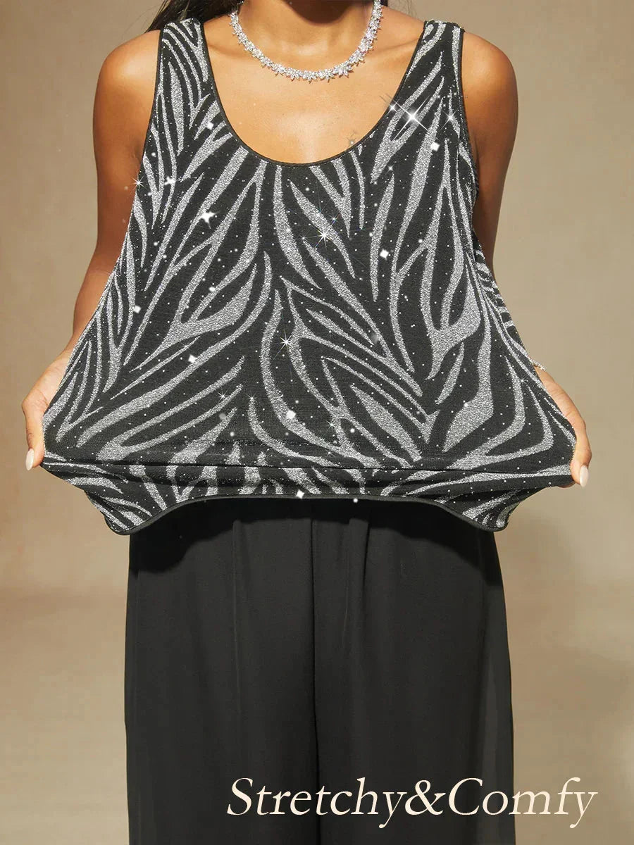 Twinst with Mandarin Collar and Zebra Pattern Adorned with Diamonds