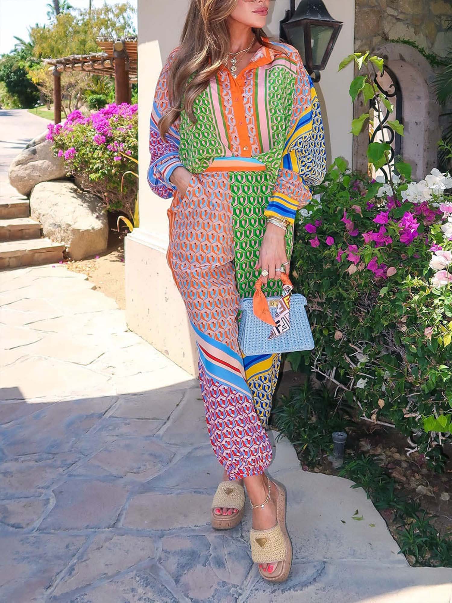 Wide Bloomer Pants with Geometric Print